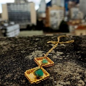 24k gold plated necklace with natural Colombian emeralds